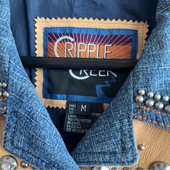 Cripple Creek Western Denim & Leather Studded Rhinestone Jacket - Size M - Picture 8 of 12